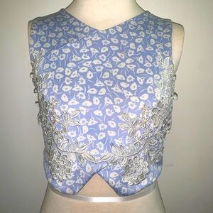 Topshop Light Blue Embroidered Crop Top Size S